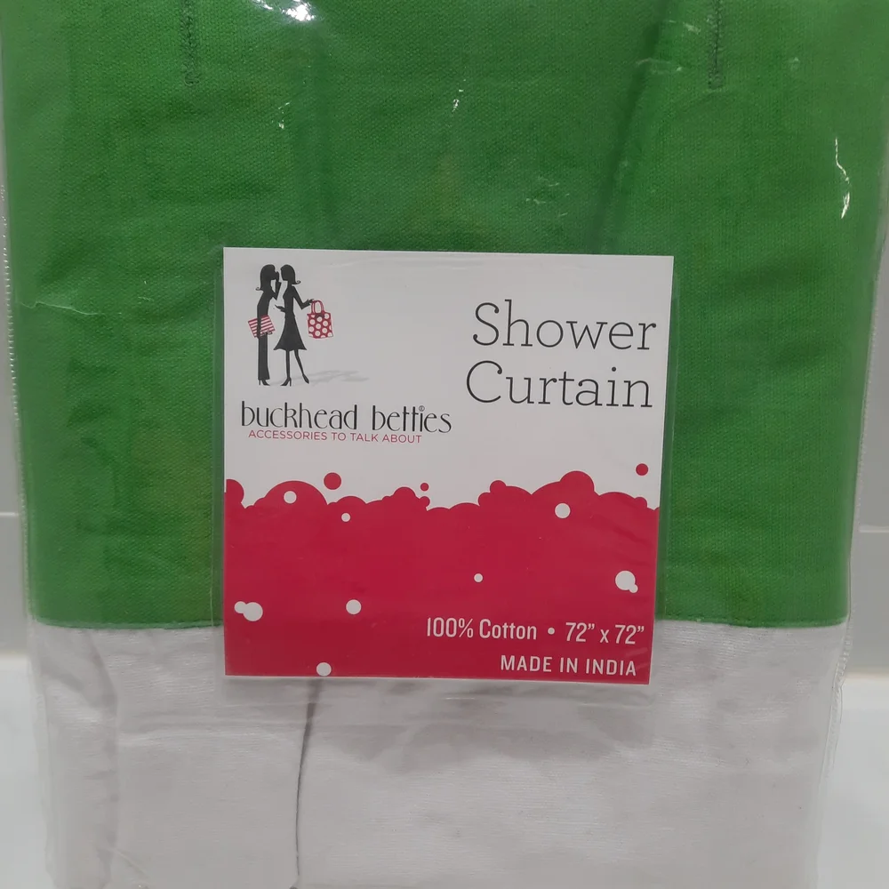 Cotton Vibrant Green and White Shower Curtain by Buckhead Betties NWT